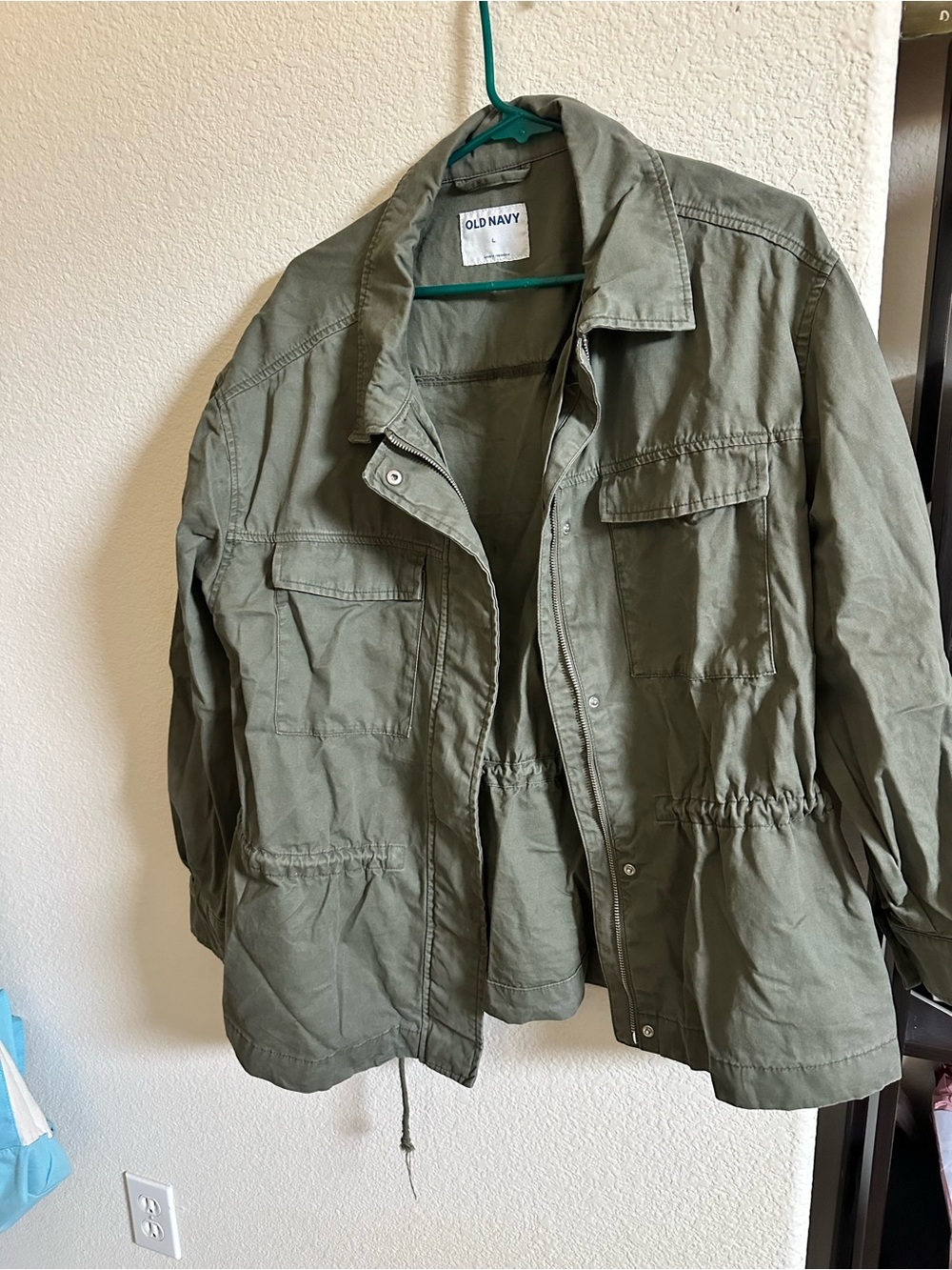 Old Navy Olive Green Drawstring Utility Bomber Jacket